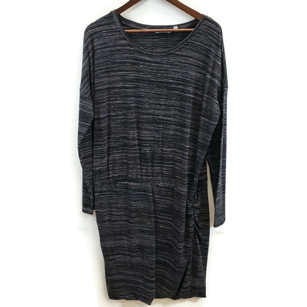 Athleta Womens Black Heathered Dress Size XL Knee Length Elastic Waist Ruched